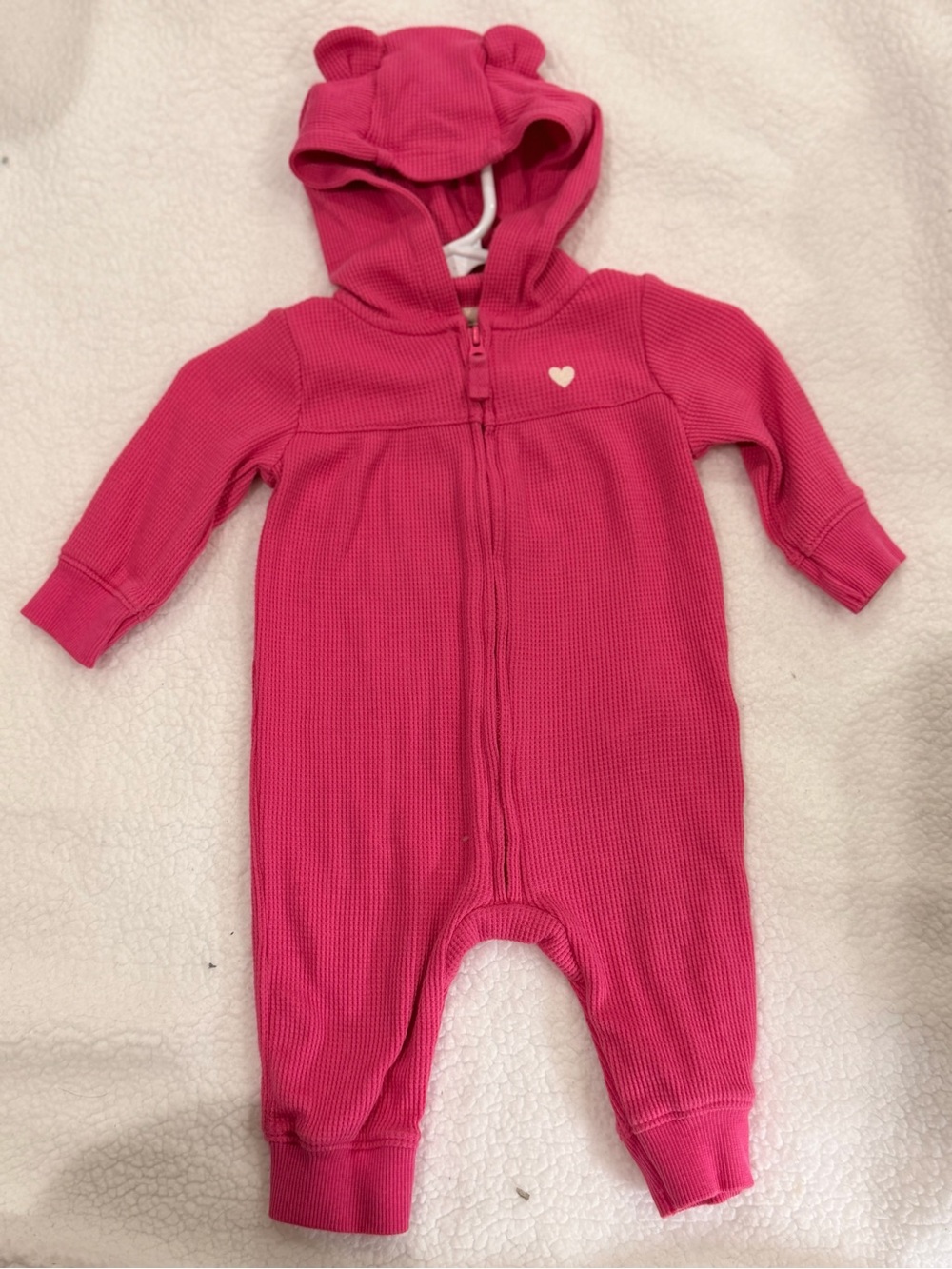 Carter's Hot Pink Hooded Waffle One-Piece with Heart